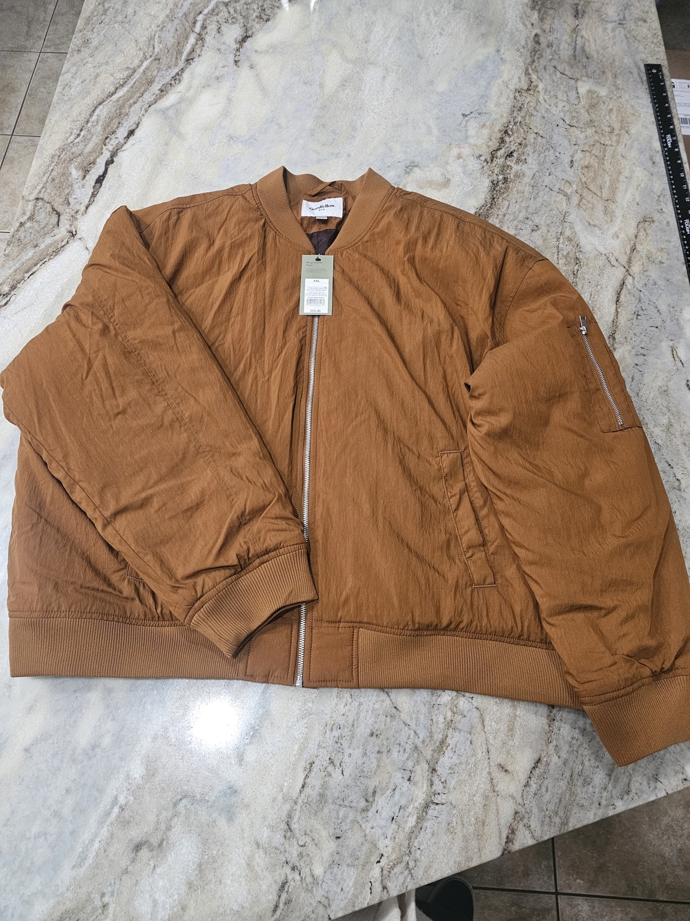 Goodfellow & Co Men’s Varsity Jacket Brown Full Zip Utility Pocket 2XL NWT